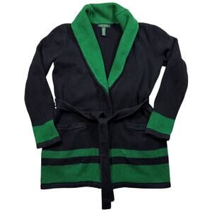 Lauren Ralph Lauren varsity belted cardigan, M, navy/green, EUC